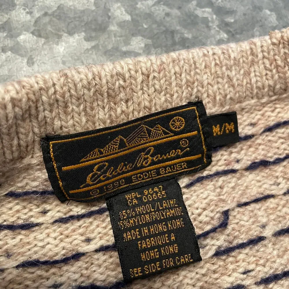 Vintage 90s Eddie Bauer Wool Heart Cardigan Sweater Medium Grandma Cottagecore - Picture 6 of 13